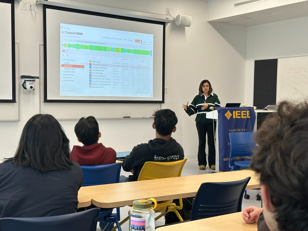 Presenting a Cueport demo slide at the IEEE Lunch and Learn
